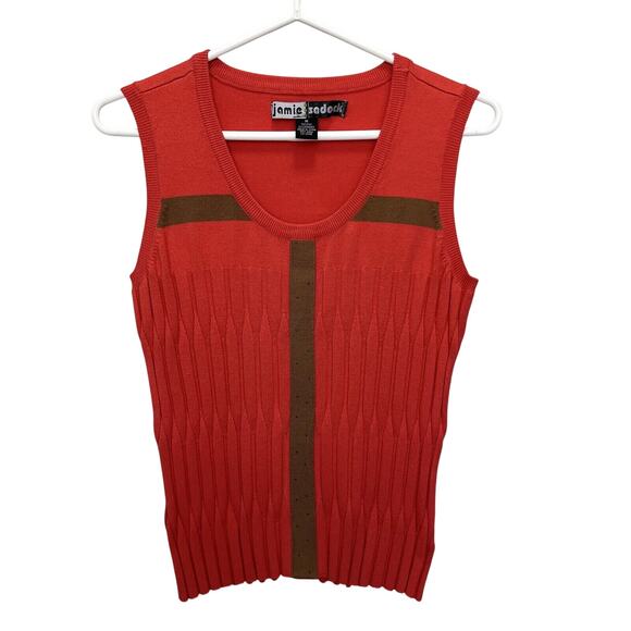 Jamie Sadock | Coral Orange & Brown Colorblock Ribbed Sleeveless Top Medium - Picture 2 of 5
